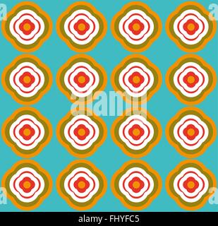 Orange flowers on turquoise backdrop. Colorful digital background vector pattern. Stock Vector