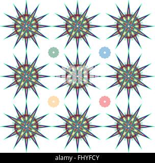 Abstract snowflake flowers on white backdrop. Seamless pattern vector illustration. Stock Vector