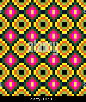 Old fashioned square ornament with dominant pink color. Colorful geometric seamless pattern vector illustration background. Stock Vector