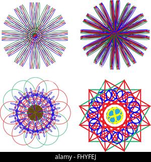 Abstract flowers of various shapes and neon colors with dominant purple color. Digital background vector illustration. Stock Vector