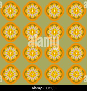 Yellow amber flowers on olive green backdrop. Digital background vector pattern. Stock Vector