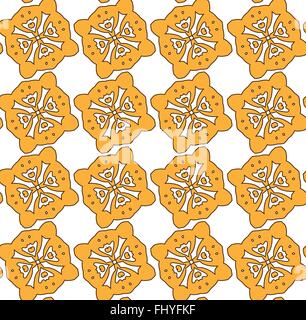 Yellow cookies on the white backdrop. Digital background vector seamless pattern print Stock Vector
