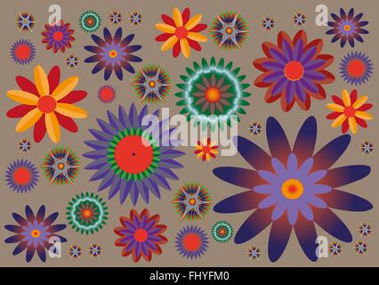 Colorful flowers of various sizes. Digital background vector pattern. Stock Vector