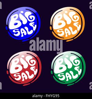 Big Sale Round Colorful Badges. Promotion and Marketing Icons. Digital background vector illustration. Stock Vector