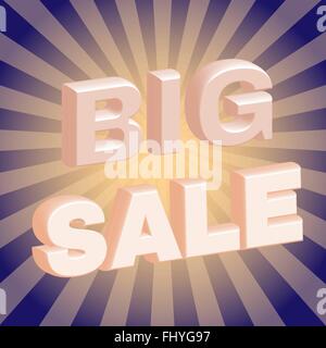 Big Sale 3D Text on Blue Backdrop. Discount Flyer Vector Illustration. Percentage Discount. Holiday Hot Vacation Card. Stock Vector