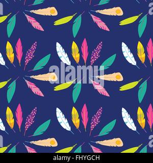 Vector seamless pattern with colored abstract feathers Stock Vector