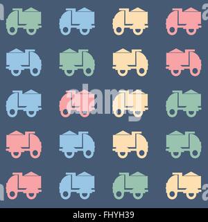 Flat tipper truck on dark gray backdrop. Digital background vector pattern. Stock Vector