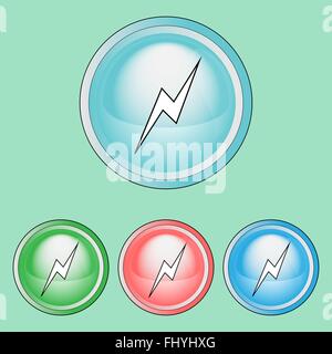 Lightning Ecological Natural Signs and Symbols Badges. Digital background vector icons set isolated on colorful round buttons. Stock Vector