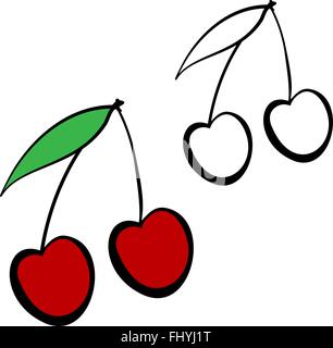 Yummy fruits. Red cherry. Healthy sweets. Summer treats. Digital vector illustration isolated on white. Stock Vector