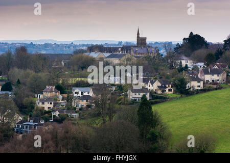 View of North East Bath, seen from Charlcombe. The Royal High School dominates a residential landscape in Bath, England Stock Photo