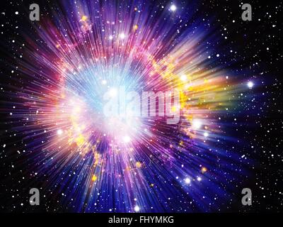 Big Bang, conceptual image Computer illustration representing the origin of the universe The term Big Bang describes the Stock Photo