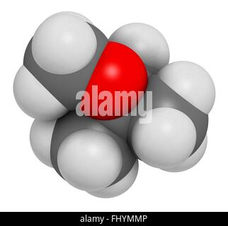 Methyl tert-butyl ether (MTBE, tBME) gasoline additive molecule Atoms are represented as spheres and are colour coded: hydrogen Stock Photo