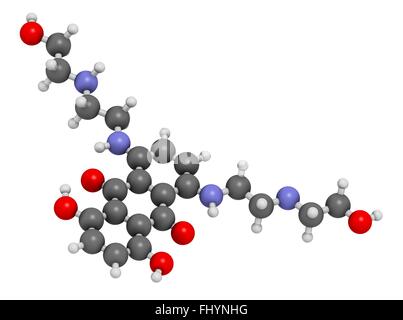 Mitoxantrone cancer drug molecule (type II topoisomerase inhibitor) Atoms are represented as spheres and are colour coded: Stock Photo