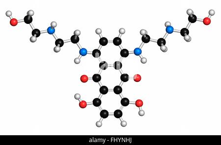 Mitoxantrone cancer drug molecule (type II topoisomerase inhibitor) Atoms are represented as spheres and are colour coded: Stock Photo