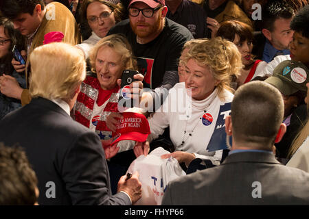 Republican presidential candidate Donald Trump greets supporters during a campaign rally at the Fort Worth Convention Center. Stock Photo