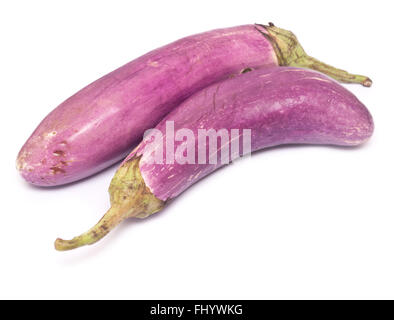 two purple ripe eggplants isolated on white background Stock Photo