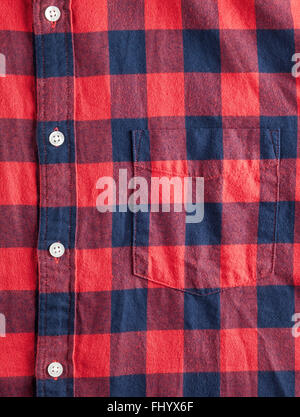 Texture of checkered flannel shirt with buttons and pocket Stock Photo