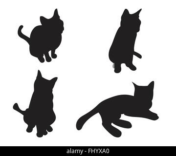 Set of black silhouettes of cats isolated on white background, vector ...