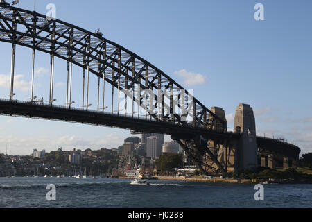 View from Sydney Harbour looking towards the Sydney Harbour Bridge and Milson’s Point on the Lower North Shore. Stock Photo