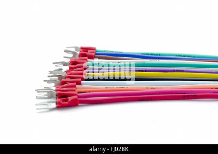 Multicolored electric - power cables on white background. Stock Photo