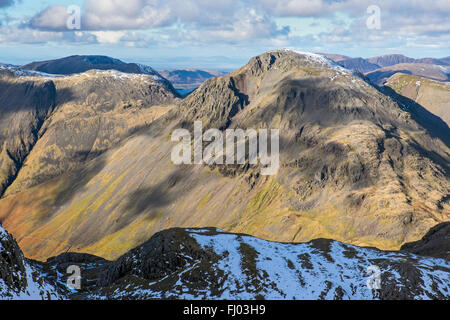 View north  from Scafell Pike in the English Lake District towards Great Gable, winter Stock Photo