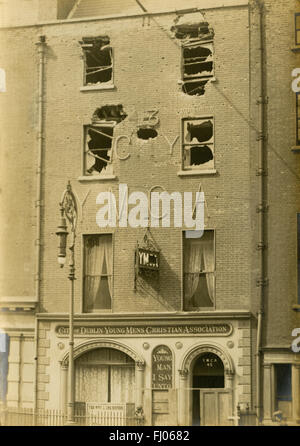 YMCA in Sackville Street, Dublin, Ireland,after shelling by the British military, Easter Rising 1916. Stock Photo