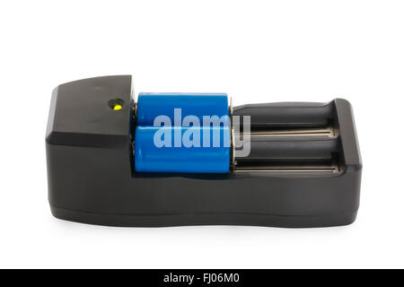 Charger with two li-ion batteries isolated on white with clipping path Stock Photo