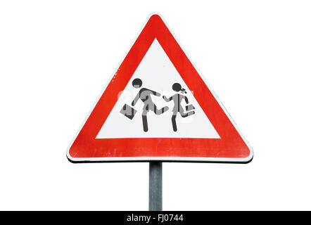 Road sign caution children isolated on white background Stock Photo