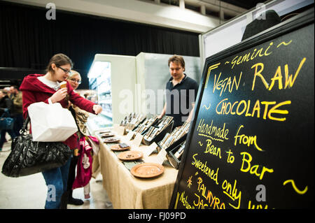 Brighton, UK. 27th Feb, 2016. Scenes from the opening day of VegfestUK, Europe's biggest vegan event. The weekend festival, held at the Brighton Centre, promotes vegan food, shopping and education. Credit:  Francesca Moore/Alamy Live News Stock Photo