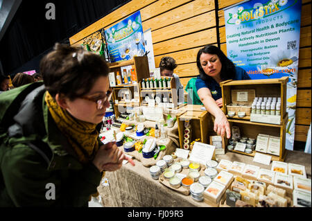 Brighton, UK. 27th Feb, 2016. Scenes from the opening day of VegfestUK, Europe's biggest vegan event. The weekend festival, held at the Brighton Centre, promotes vegan food, shopping and education. Credit:  Francesca Moore/Alamy Live News Stock Photo