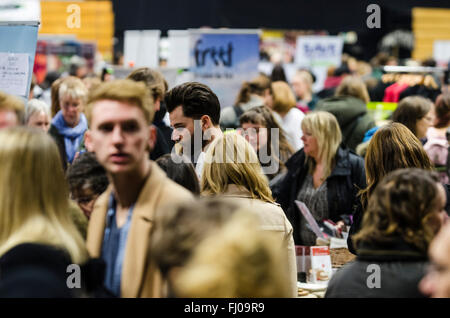 Brighton, UK. 27th Feb, 2016. Scenes from the opening day of VegfestUK, Europe's biggest vegan event. The weekend festival, held at the Brighton Centre, promotes vegan food, shopping and education. Credit:  Francesca Moore/Alamy Live News Stock Photo