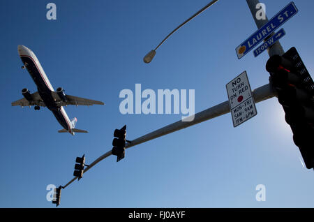 Plane landing, San Diego, California, USA Stock Photo