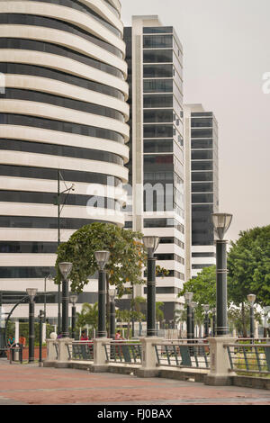 GUAYAQUIL, ECUADOR, OCTOBER - 2015 - Modern buildings and boradwalk at the front of guayas river at Puerto Santa Ana in Guayquil Stock Photo