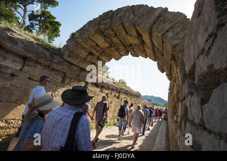 Olympia, Peloponnese, Greece.  Ancient Olympia.  Entrance leading to stadium where athletic events were held. Stock Photo