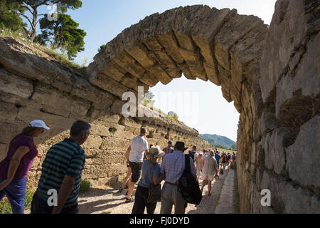 Olympia, Peloponnese, Greece.  Ancient Olympia.  Entrance leading to stadium where athletic events were held. Stock Photo