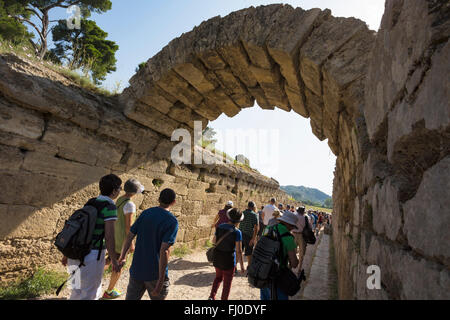 Olympia, Peloponnese, Greece.  Ancient Olympia.  Entrance leading to stadium where athletic events were held. Stock Photo