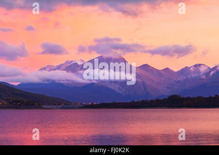 amazing sunset on campotosto lake in Abruzzo Apennines Stock Photo
