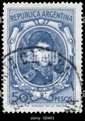 BUDAPEST, HUNGARY - 13 october 2015: a stamp printed by Argentina shows General Jose De San Martin, circa 1954 Stock Photo