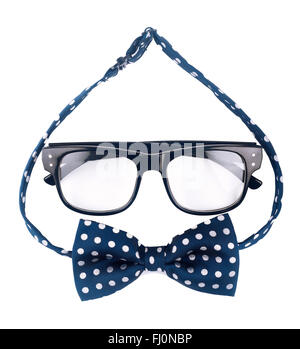 Hipster glasses and dotted bow isolated on white background Stock Photo