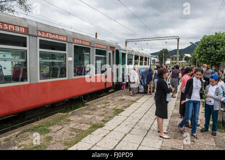 Railway Station in Bakuriani, end station of old narrow gauge railway from Borjomi to Bakuriani called 'Kukushka', Georgia Stock Photo