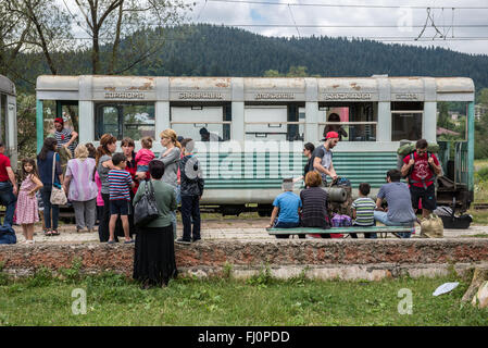 Railway Station in Bakuriani, end station of old narrow gauge railway from Borjomi to Bakuriani called 'Kukushka', Georgia Stock Photo