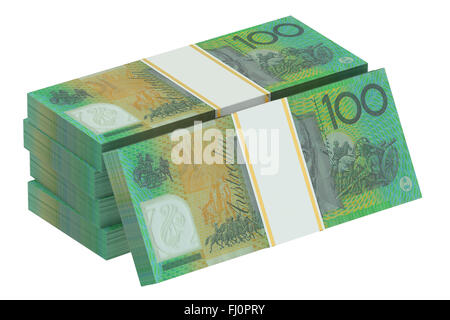 packs of australian dollars isolated on white background Stock Photo