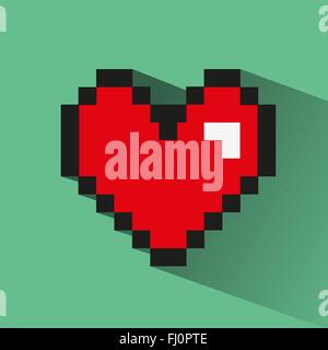 Pixelated heart on a green background. Digital vector illustration. Stock Vector