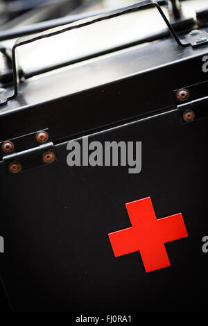 Color image of a metal first aid black box. Stock Photo