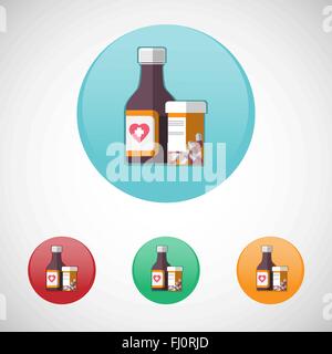 Mixture solution bottles. Healthcare. Digital background medical vector icon set isolated on colorful round buttons. Stock Vector