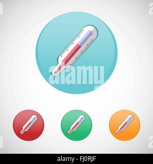 Thermometer. Healthcare. Digital background medical vector icon set isolated on colorful round buttons. Stock Vector