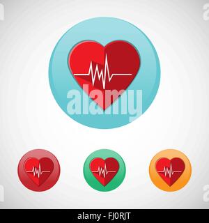 Heart rate monitor. Healthcare. Digital background medical vector icon set isolated on colorful round buttons. Stock Vector