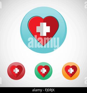 Red cross heart. Healthcare. Digital background medical vector icon set isolated on colorful round buttons. Stock Vector