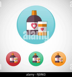 Mixture solution bottles. Healthcare. Digital background medical vector icon set isolated on colorful round buttons. Stock Vector
