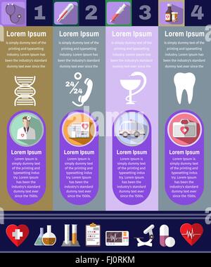 Colorful Healthcare Flyer. Medical digital vector background illustration. Infographics flat icon set. Stock Vector